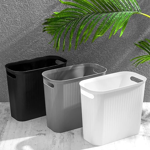 rejomiik Small Trash Can, 3.5 Gallon Garbage Can, Slim Waste Basket, Plastic Trash Bin Container with Handles for Bathroom, Bedroom, Home, Office, Dorm Room, Kitchen, Rectangular, Gray, 1 - Pack
