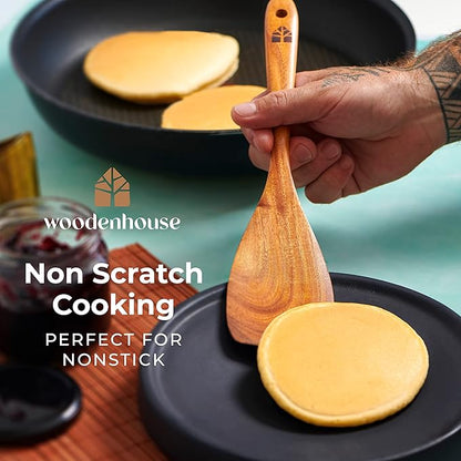 Wooden Spoons for Cooking – 12 Pcs Teak Wooden Utensil Set, Cooking Utensils Set with Holder, Hooks & Spoon Rest - Heat Resistant, Durable, Nonstick Safe Kitchen Cookware