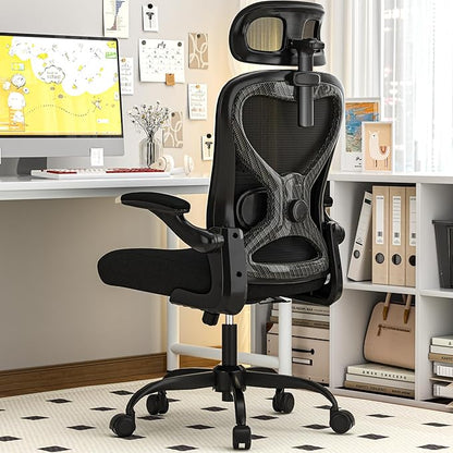 Office Chair for Back & Neck Pain Relief, Virgin Foam Seat, 2D Adjustable Lumbar & 3D Headrest, Flip-Up Armrests, Tilt & Rock for Relaxation (English, Black/Carbon Fiber)