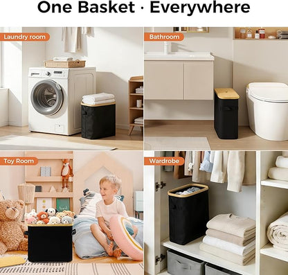 MinBoo Toilet Paper Basket, Storage with Lid, Toilet Paper Organizer for Bathroom, Free Standing Toilet Paper Holder with Storage,Black