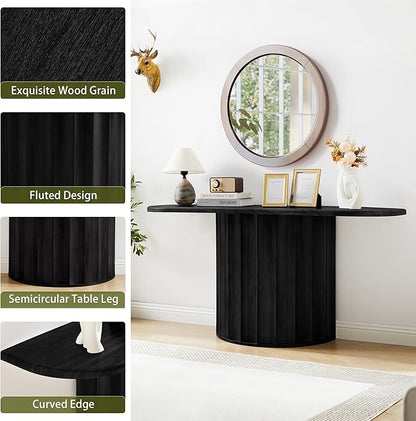 Fluted Console Table, 59'' Narrow Wooden Sofa Tables Behind Couch, Modern Entryway Table with Storage Curved Accent Table for Hallway, Living Room, Entrance, Foyer (Black)