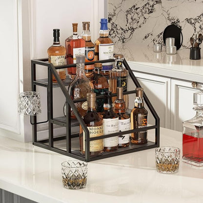 Coffee Syrup Rack Organizer, 3 Tier Countertop Storage Shelves, Kitchen Storage, 12 Syrup Bottle Stand Holder for Wine, Liquor, Kitchen Coffee Station Organizer Rack, 13.8"x13.4"x13.0", Grey