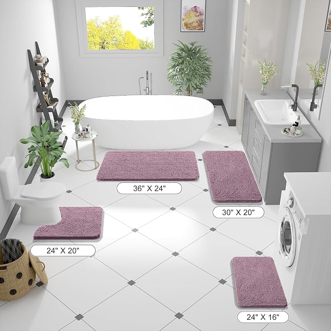 OLANLY Bathroom Runner Rugs 70x24, Soft Absorbent Chenille Bath Rugs, Rubber Backing Quick Dry, Machine Washable Long Bath Mats for Bathroom Floor, Tub and Shower, Home Decor Accessories, Deep Plum