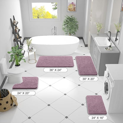 OLANLY Bathroom Runner Rugs 59x24, Soft Absorbent Chenille Bath Rugs, Rubber Backing Quick Dry, Machine Washable Long Bath Mats for Bathroom Floor, Tub and Shower, Home Decor Accessories, Deep Plum