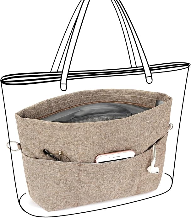 VANCORE Purse Bag Organizer Insert with 13 Pockets, Handbag and Tote Bag Inside Shaper with Zipper