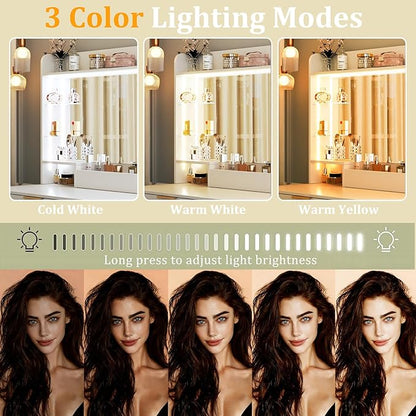 Vanity Desk with Mirror and Lights, Makeup Vanity with Lights, 3 Color Lighting Modes, Vanity Desk with Large Mirror & 4 Storage Drawers & Acrylic Shelves for Bedroom, White