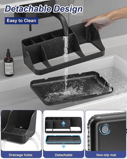 Bathroom Counter Organizer and Storage with 2 Pack Qtip Holder Dispenser, 7 Slots Detachable Toothbrush Holders for Bathrooms, Anti-Slip Electric Toothbrush and Toothpaste Holder Countertop