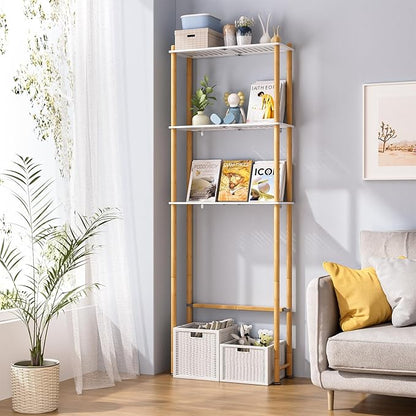AmazerBath Over The Toilet Storage Bamboo, Bathroom Storage Organizer Shelf, 3-Tier Above Toilet Storage Rack, Space Saver, White and Natural Color