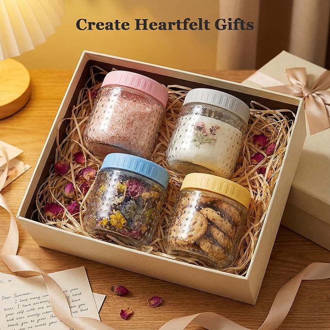CycleMore 8oz - 8 Pack Mason Jars, Hobnail Design Canning Jars with Silver Metal & Colorful Plastic Lids, Glass Storage Jars for for Storing, Jam, Pickling, Crafts, Home Decor & DIY Gifts