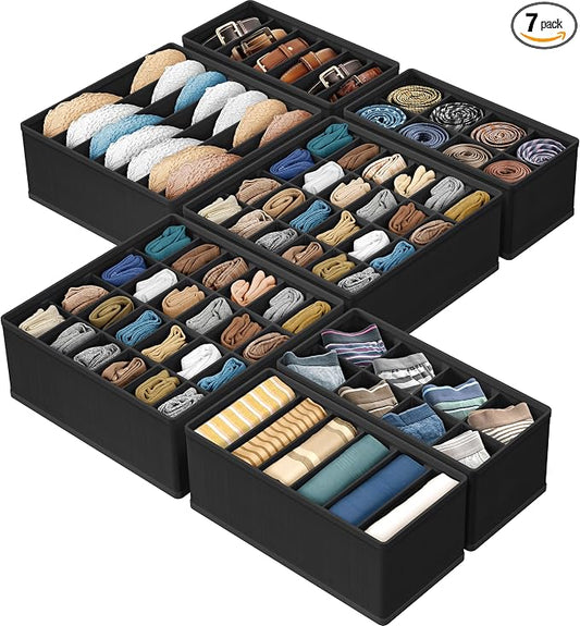 Simple Houseware Closet Underwear Organizer Drawer Divider Assorted 7 Pieces, Black
