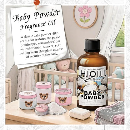 HIQILI Baby Powder Fragrance Oil丨1 Fl Oz | for Body Oils, Laundry Detergent, Soap, Perfumes & Candle Making, and Home Diffusers Use