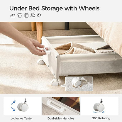 FOUCSSOMEI Under Bed Storage with Wheels, Wooden Under Bed Drawers On Wheels, Rolling Under Bed Shoe Storage, Space Saving,White,50L