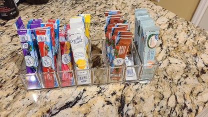 Tea Bag Organizer, Clear Acrylic Tea Bag Holder,Water Drink Packet Holder Organizer,Tea Packet Storage for Drawer, Pantry, Kitchen, Cabinet, Countertop,Shelf，1 Pack