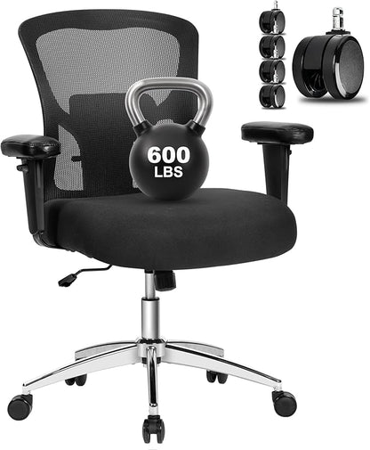 Bigroof Big and Tall Office Chair 600lbs, Heavy Duty Ergonomic Mesh Chair, Computer Executive Desk Chair with Wide Thick Seat, Adjustable Armrests, Lumbar Support