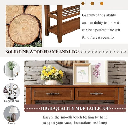 LKTART Solid Wood Console Table Entryway Table with Storage Drawers and Shelves Sofa Tables (42" Brown)