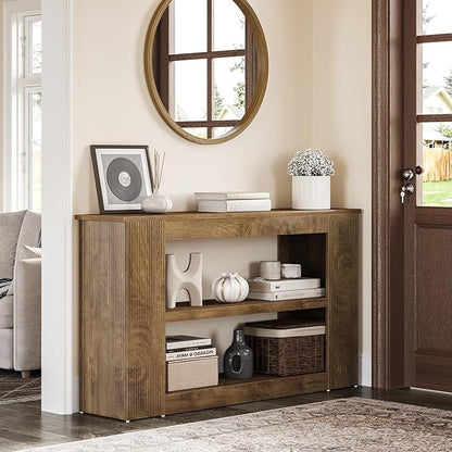 LITTLE TREE 55-Inch Console Table, 3-Tier Narrow Sofa Table for Entryway, Behind Couch, Farmhouse Entryway Table for Living Room, Hallway Table, Brown