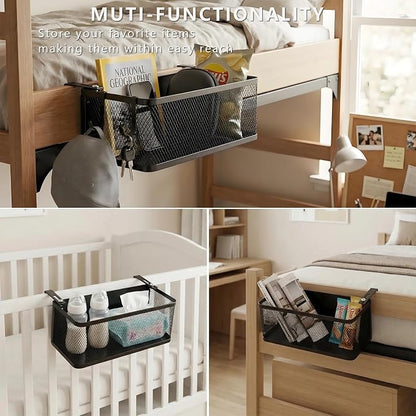 Bedside Caddy Shelf with Hook, Bed Shelf Organizer for Bunk Bed, Office Cubicle, Dorm Room, Holder for Phone, Snacks, Books (Black, 11*4.9*3.9 inch)