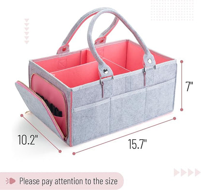 Mr. Pen- Baby Diaper Caddy Organizer, Gray, Pink Inside, Nursery Storage Bin and Car Organizer for Diapers and Baby Wipes