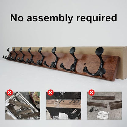 SKOLOO 43-Inch Wood Coat Rack Wall Mount with 8 Triple Hooks - Ideal for Family Entrances, Classrooms, and Pet Supplies Storage - Perfect Coat Hooks for Wall,Mahogany (Sapele), Pack of 2