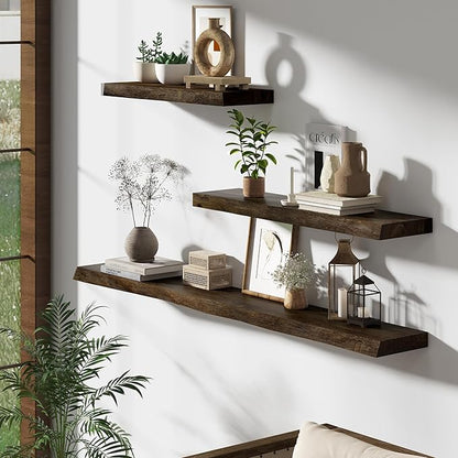 Dreamland 72 inch Floating Shelves for Wall Solid Elm Wood Live Edge Wall Mounted Shelves|Rustic Long Floating Shelves with Invisible Bracket for Bathroom Living Room Kitchen|Walnut, 1 Pack