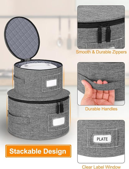 punemi 6-Piece Hard Shell China Storage Containers, Mug & Cup Organizer, Wine Glass Storage Boxes with Dividers & Carry Handles, Moving Boxes for Dinnerware, Glassware, and Stemware,Grey