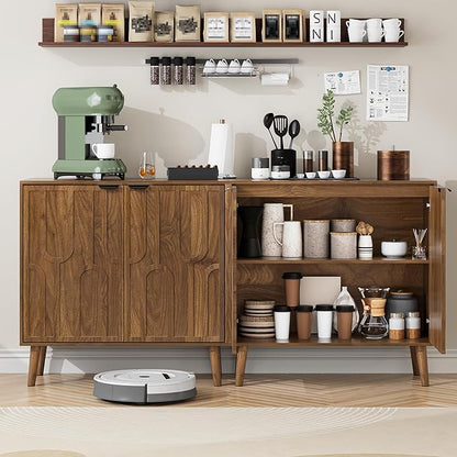 Sideboard Buffet Cabinet with Storage, Kitchen Storage Cabinet with 2 Doors, Walnut Coffee Bar Sideboard Cupboard, for Living Room, Hallway