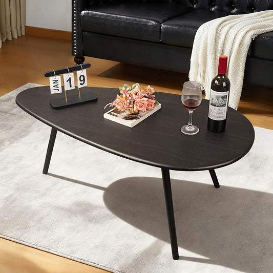 Coffee Table Modern Oval Coffee Tables Retro Center Table for Small Space Mid Century Rustic Accent Table for Living Room Home Office, Easy Assembly 22" D x 43" W x 18" H