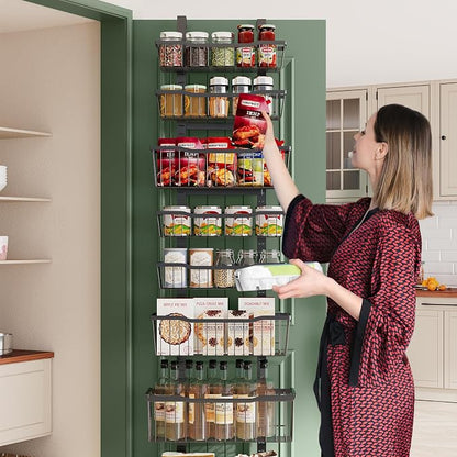 Eastherry Over The Door Organizer，8-Tier Over The Door Pantry Organizer with Adjustable Baskets，Metal Hanging Pantry Organizers and Storage for Kitchen, Back of Door Seasoning Rack (Black)