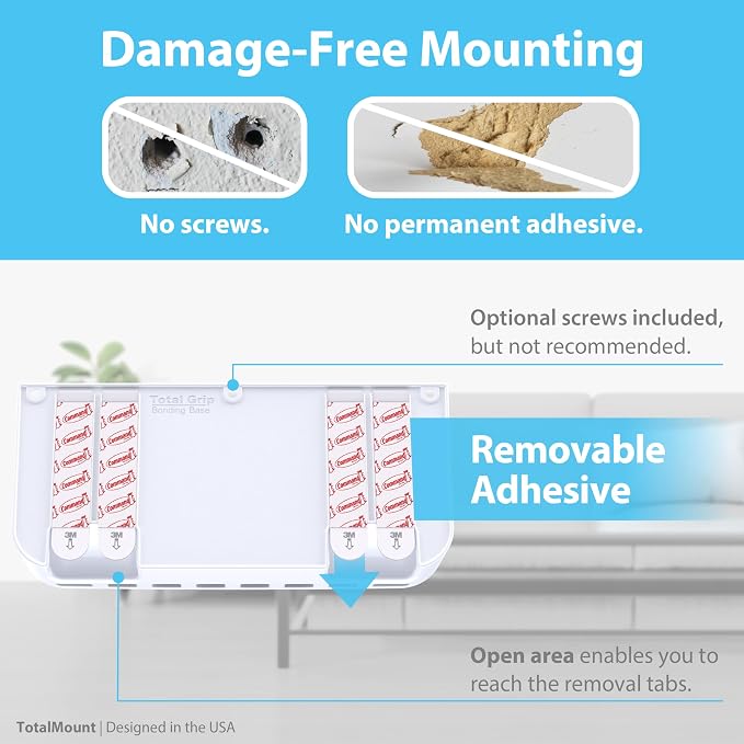 TotalMount Hole-Free Remote Holder – Eliminates Need to Drill Holes in Your Wall (Premium White Holder for 3 or 4 Remotes)
