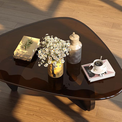 Coffee Table for Living Room Mid Century Modern Center Small Table with Glass Top and Wood, Black Brown(36 Inch)