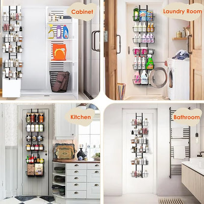 LUXEAR Over the Door Pantry Organizer, 6-Tier Adjustable Over the Door Hanging Spice Rack, No-Assembly Foldable Metal Over the Door Organizer for Kitchen, Home, Laundry Room, Bathroom