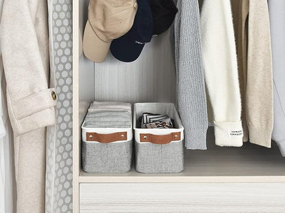 StorageWorks Narrow Storage Bins, Small Basket for Closet and Shelves, Fabric Organizer with Handles, Toilet Paper Storage, Grey and White, 2-Pack