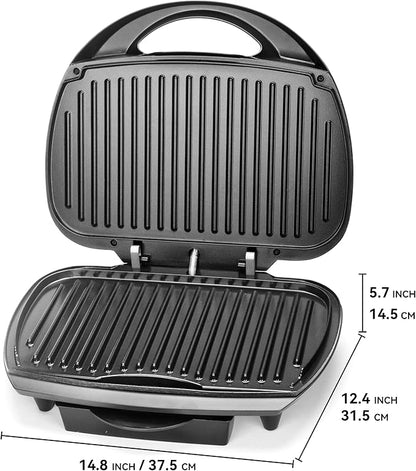 Family-sized Contact Grill, 6-Serving Electric Indoor Grill with Adjustable Temp Control, Ceramic Coating, 1500W, Graphite