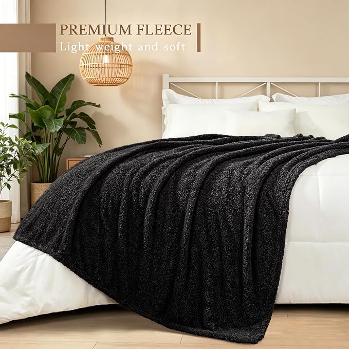 Exclusivo Mezcla Fleece Twin Size Bed Blanket, Ultra Soft, Lightweight and Fuzzy Black Blanket for Women, Home Decor, 60x80 Inches