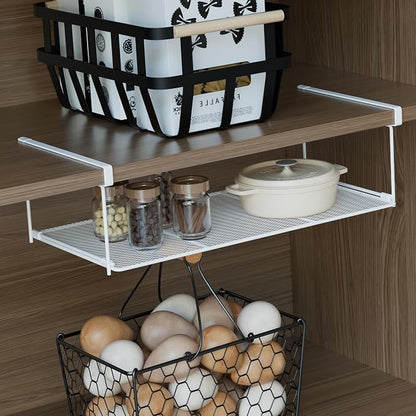 Foldable Metal Under Cabinet Organizer,Multi-Functional Hanging Storage Rack for Aluminum Foil,Plastic Wrap,Kitchen Wipes,Space-Saving,Tool-Free Install,Rust-Resistant,Ideal for Kitchen (Black)