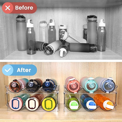 spospo Water Bottle Organizer for Cabinet, 4 Pack Water Bottle Organization and Storage Shelf, Plastic Water Bottle Holder Rack for Fridge, Kitchen, Desktop