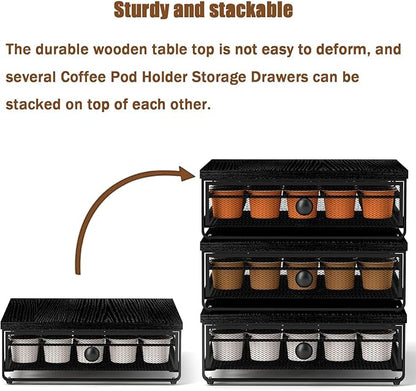 Sedegn Coffee Pod Holder Counter Coffee Vertuo Capsules Storage Organizer with Sliding Drawer Compatible For 35 K-Cup Pods No Assembly Needed Black