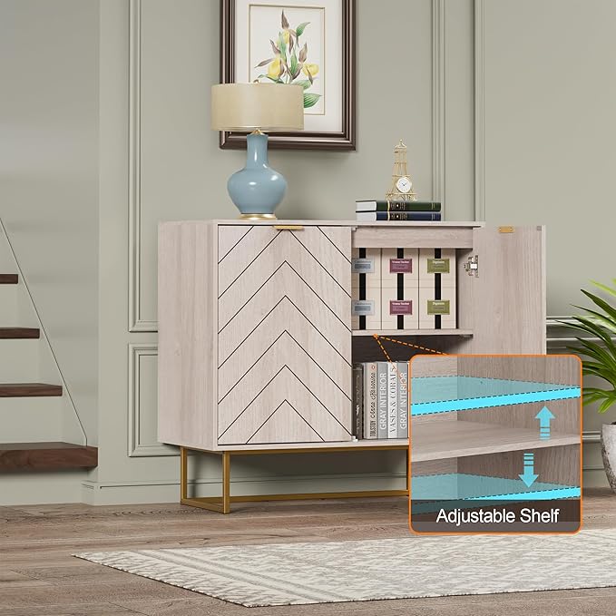 Scurrty 31.5'' Sideboard Buffet Cabinet with Storage,Sideboard Buffet Set of 2, Natural Storage Cabinet with Doors and Adjustable Shelf, Ancient Style for Living Room, Kitchen, Log Color