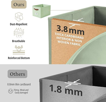 DECOMOMO Storage Baskets for Shelves - Large 15"x11"x10" Foldable Fabric Storage Bins, Baskets for Organizing with Labels (Green, 4pcs)