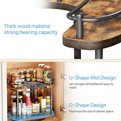 Lazy Susan Organizer Spice Rack - Spice Organization for Cabinet Height Adjustable Rotating Lazy Turntable, Pantry Kitchen Wood Revolving Seasoning Organizer (Vintage, 12 Inch)