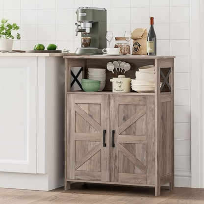 Homhedy Farmhouse Bathroom Storage Cabinet with 2 Doors, Toilet Paper Cabinet with Adjustable Shelf, Small Bathroom Cabinet for Kitchen/Laundry/Living Room, 11.8 x 23.6 x 31.5 Inches, Greige