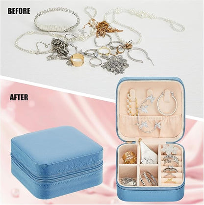 Taiyin 6 Pcs Travel Jewelry Case Box Bridesmaid Gifts Bulk Travel Jewelry Cases Boxes Small Jewels Organizers Mini Accessories Ornaments Storage for Women Girls Wedding Gifts (Blue)