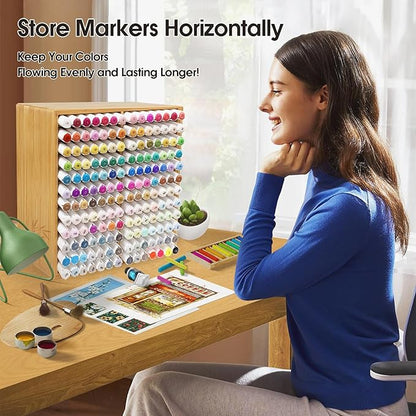 Marker Organizer for 168 Markers,Bamboo Wooden Desk Storage Organizer Rack,Markers Pens Pencils Art Brushes Storage Holder for Home Classroom Office Decor