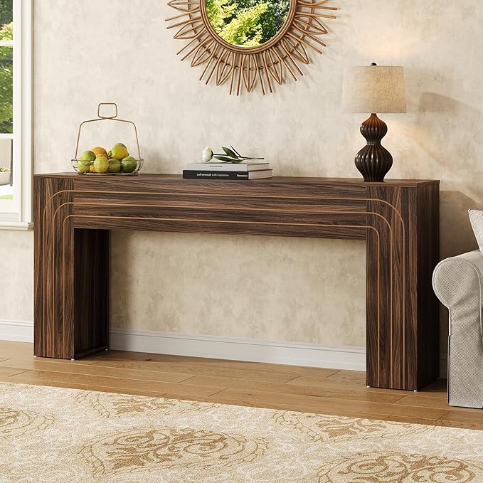 70.9-Inch Long Entryway Console Table, Farmhouse Sofa Table for Entrance and Hallway, Wood Narrow Table with Handcrafted Line Detailing for Living Room and Behind Couch
