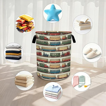 Train Laundry Basket Waterproof Laundry Hamper Foldable Laundry Bag with Handles for Bedroom, Bathroom, Office, Clothes Storage