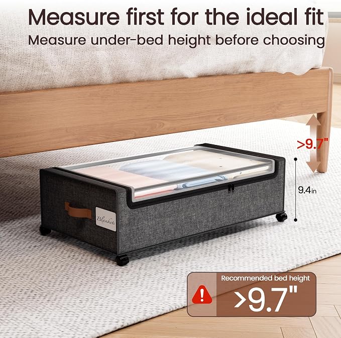 Yecaye 82 L Under Bed Storage with Wheels, 9.4 in Under Bed Storage Containers, Large Under Bed Shoe Storage with Lids, Rolling Underbed Storage bins for Clothes, Blankets, Grey