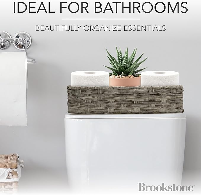 BROOKSTONE, [2 PACK SET] Wicker Storage Basket, Boho Organization and Storage Container, Decorative Shelf Bin, Over the Toilet Paper Reserve, Suitable for Any Home Décor Style