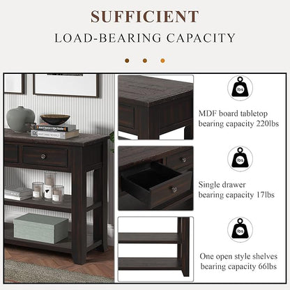 LKTART Solid Wood Console Table,Sofa Table with Storage Drawers and Bottom Shelf,Entryway Table for Entry Hallway Foyer,Easy Assembled (48.8" Distressed Black)