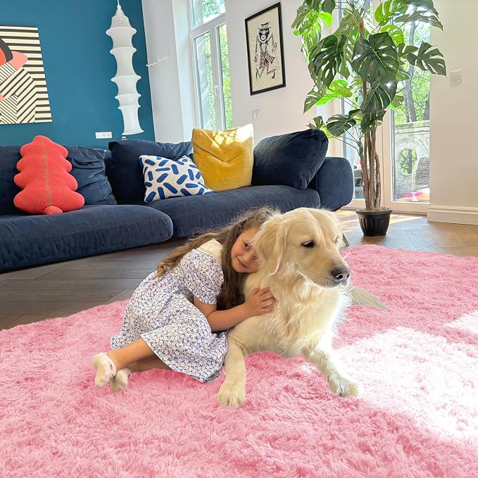 OLANLY 2x6 Machine Washable Runner Rugs for Hallway, Soft Fluffy Shaggy Bedside Rugs for Bedroom, Living Room, Indoor Floor Carpet for Kids Girls and Boys, Nursery Rooms, Home Decor Aesthetic, Pink