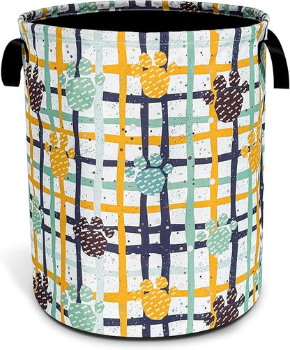 Paw Prints Laundry Basket Cat Dog Pet Paw Foldable Oxford Cloth Funny Tote Bag Laundry Hamper Clothes Storage Bucket Toy Organizer For Bathroom/Laundry Storage/Bedroom 18.9x16.5 Inch